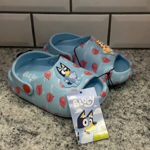 Kids Bluey Character Light Blue Balloon Print Slide Sandals Toddler Size 7-8 New